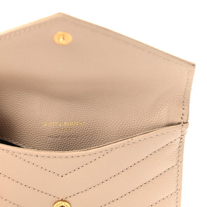 Saint Laurent Grain De Poudre Matelasse Chevron Monogram Compact Wallet Case Dark Beige 6 of 6