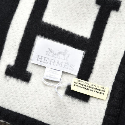 Hermes Wool Cashmere Avalon III Blanket Ecru Black 4 of 4