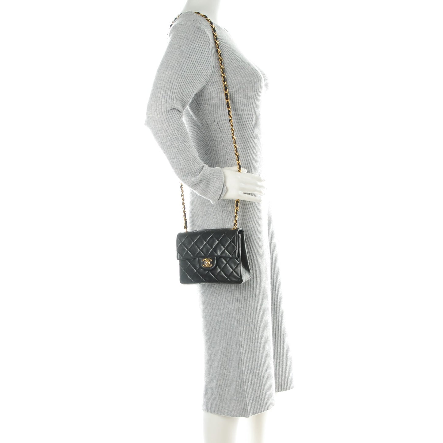 Lambskin Quilted Mini Square Flap Black
