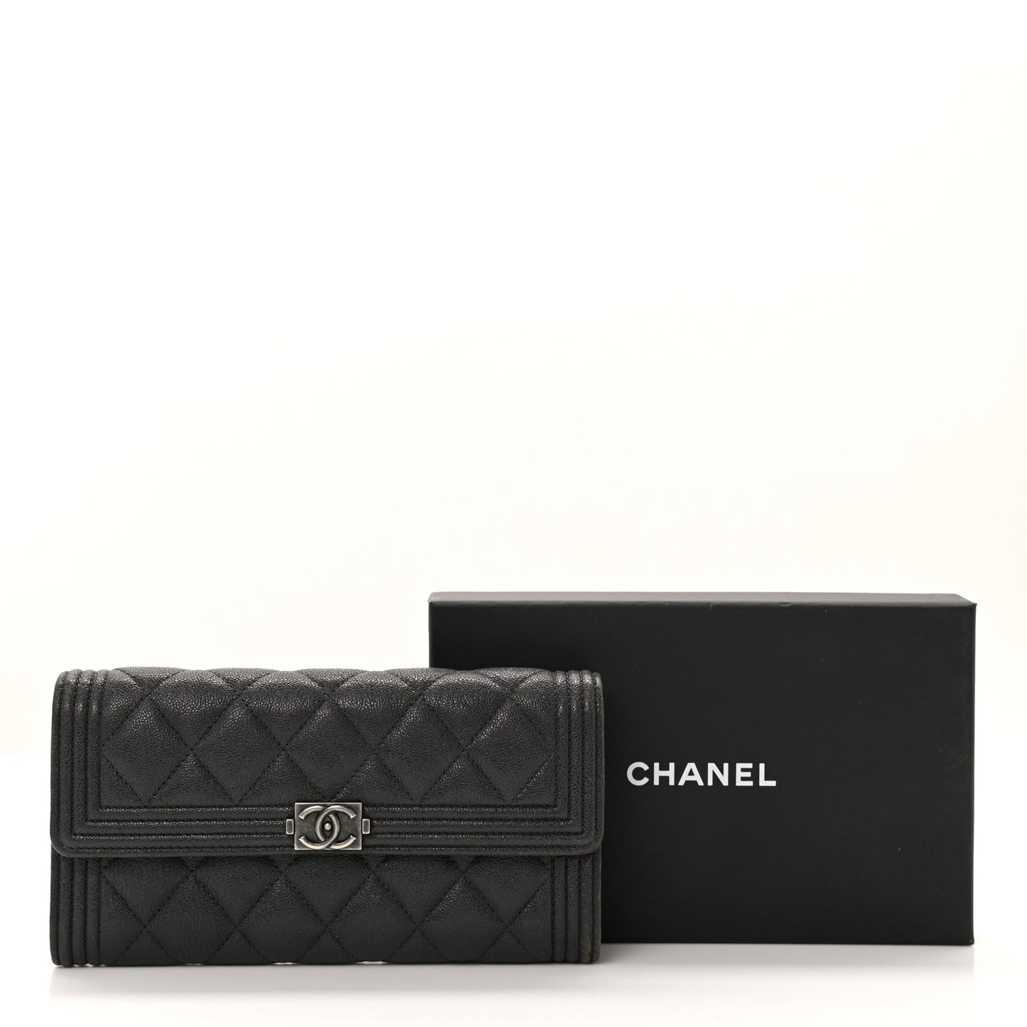 Metallic Caviar Quilted Boy Flap Wallet Black