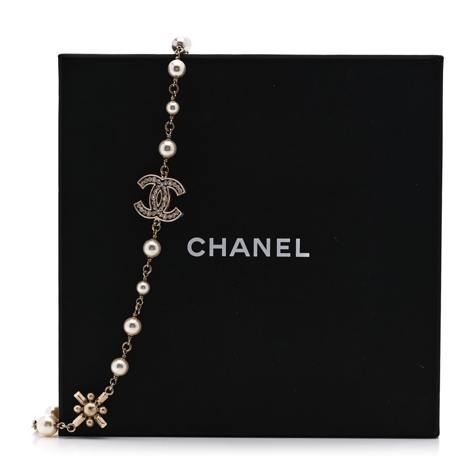 Chanel Crystal Baguette Pearl CC Cross Short Necklace Gold 6 of 6