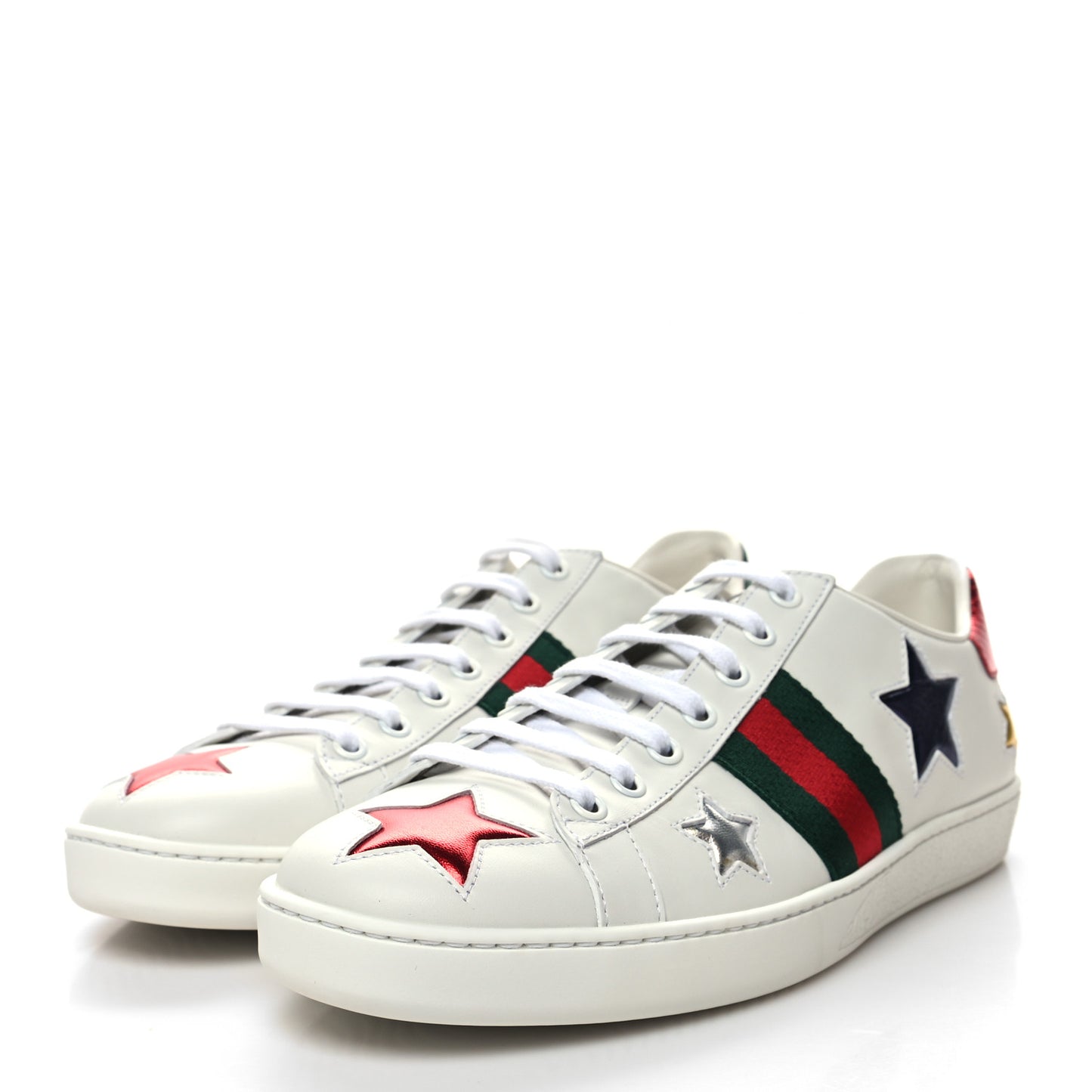 Calfskin Ayers Web Star Embroidered Womens Ace Sneakers 40 White Multi