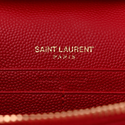 Saint Laurent Grain De Poudre Matelasse Chevron Monogram Chain Wallet New Red 6 of 10