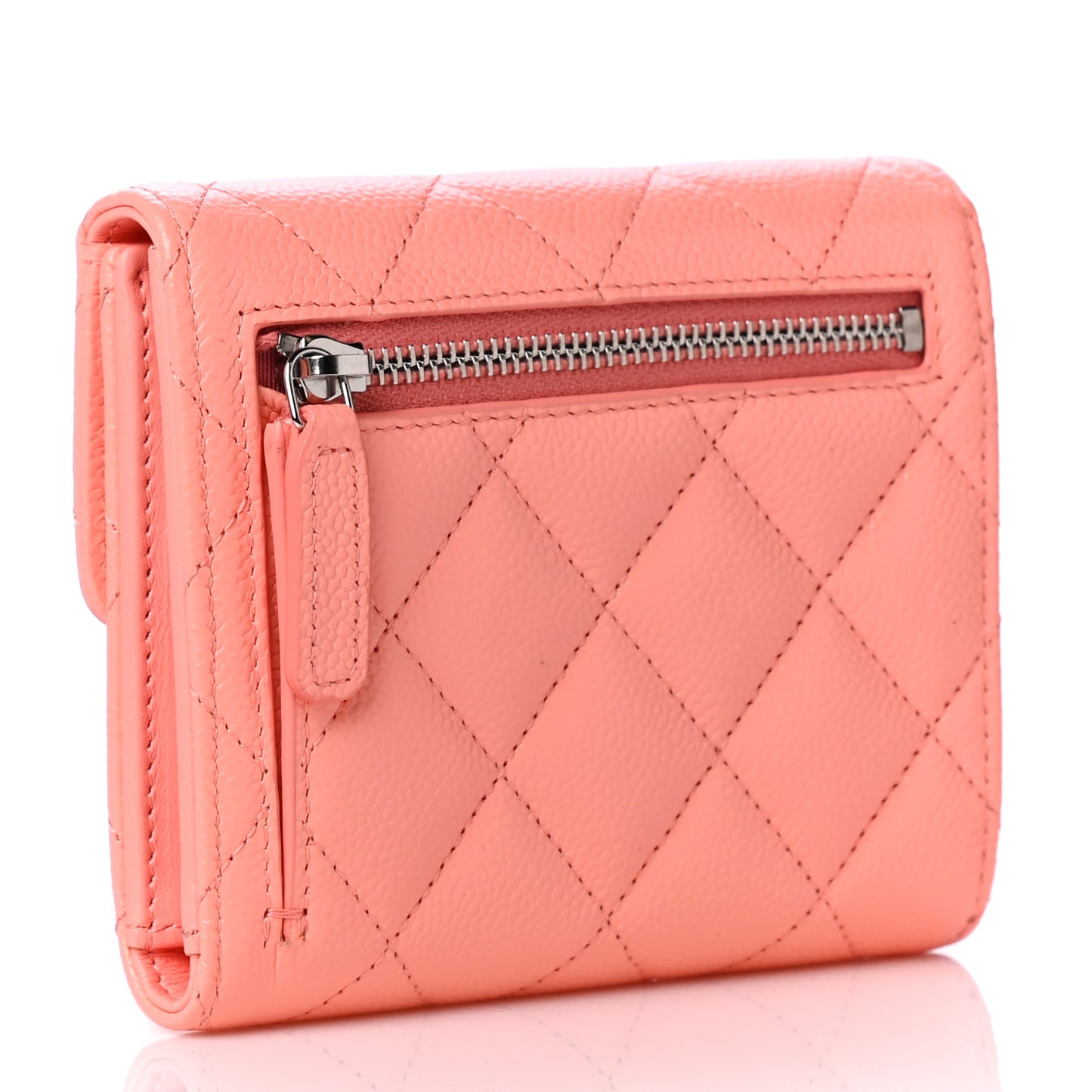 Caviar Quilted Compact Flap Wallet Coral