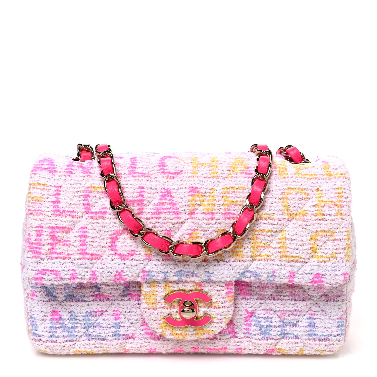 Chanel Tweed Quilted Enamel CC Logo Mini Rectangular Flap Pink Multicolor 1 of 11