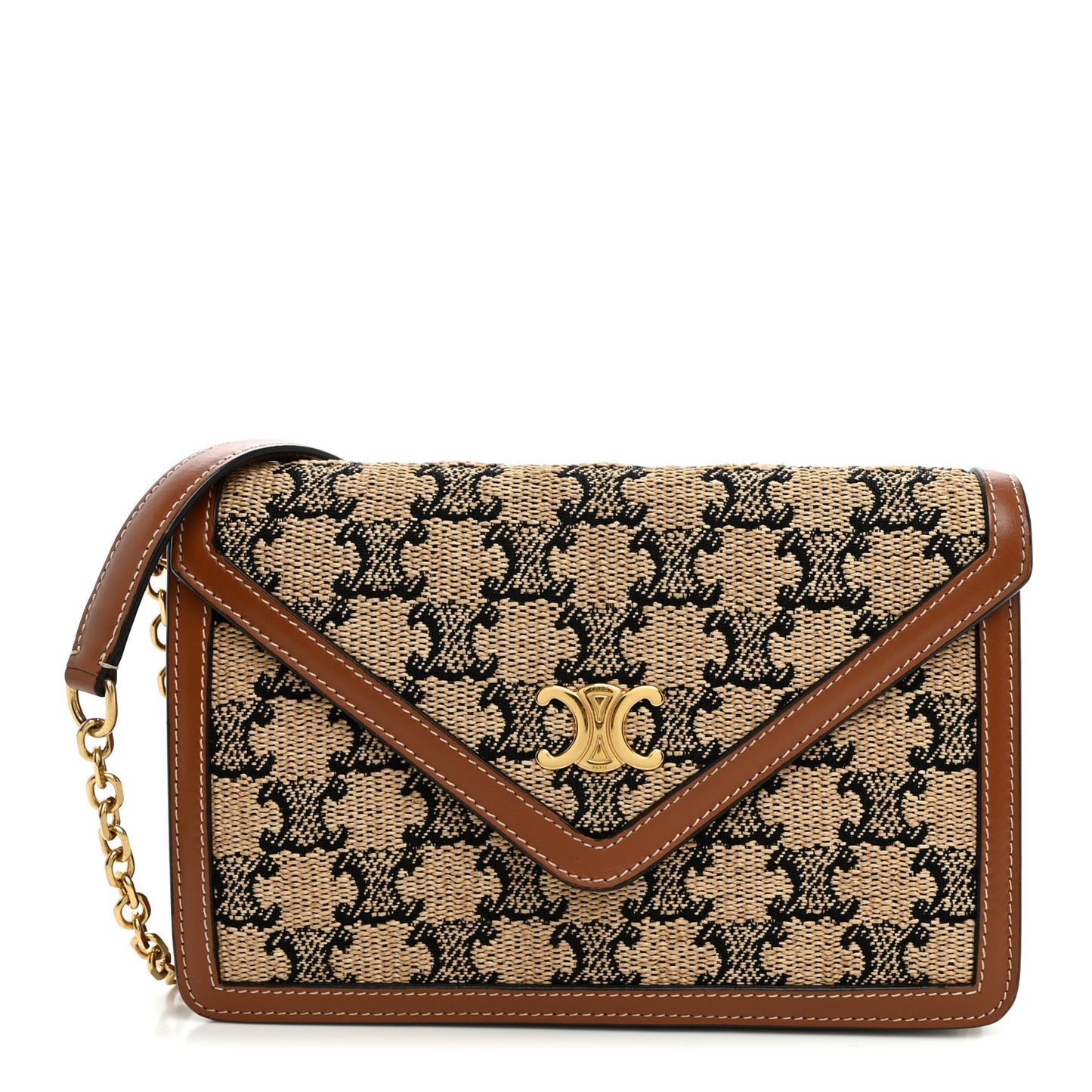 Raffia Jacquard Calfskin Triomphe Wallet on Chain Natural Tan