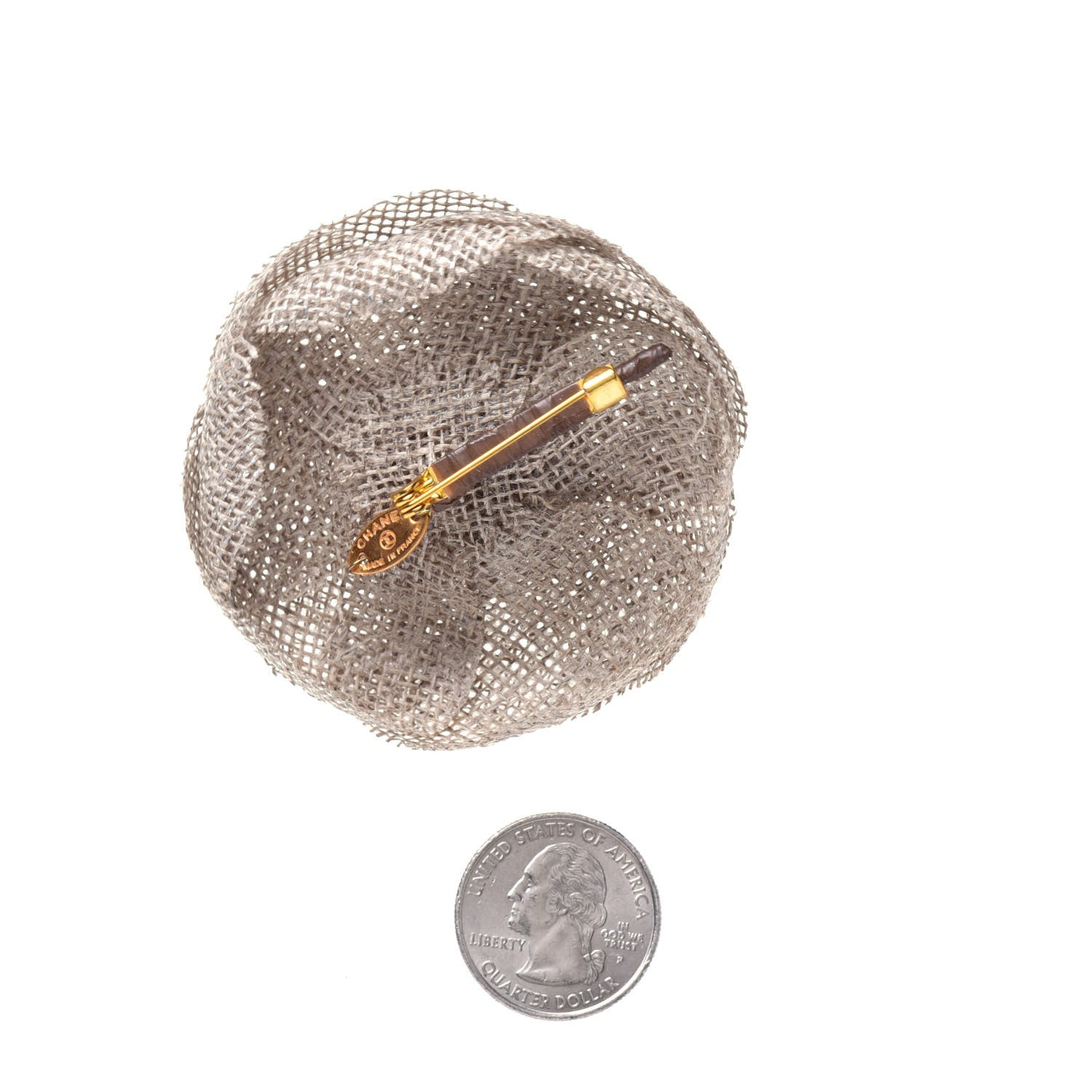 Chanel Metallic Linen Camellia Pin Brooch Beige 2 of 5