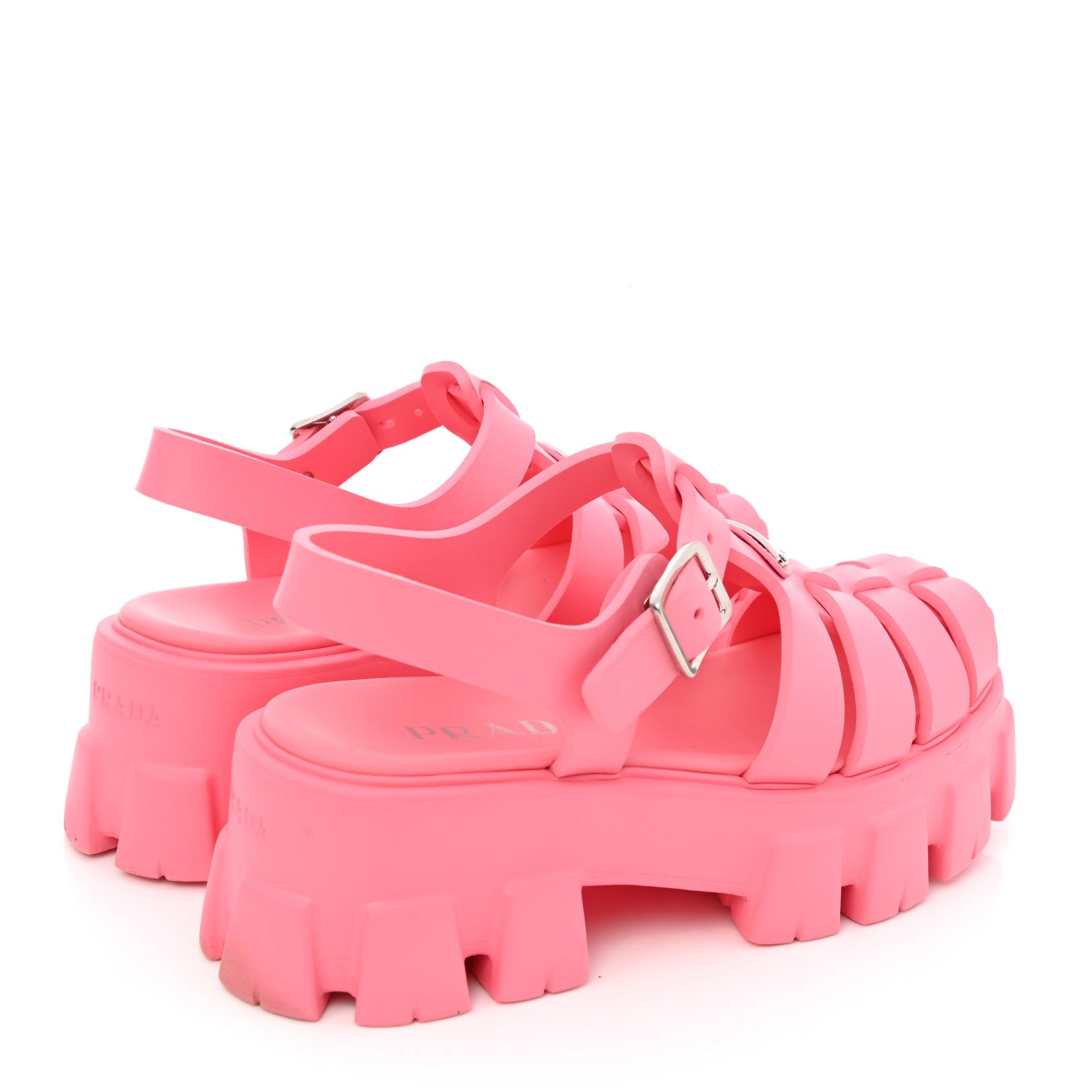 Prada Foam Rubber Metal Triangle Logo Monolith 55mm Cage Sandals 38 Begonia 4 of 9