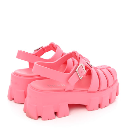 Prada Foam Rubber Metal Triangle Logo Monolith 55mm Cage Sandals 38 Begonia 4 of 9