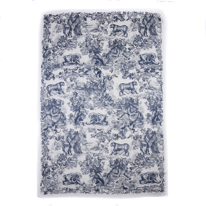 Christian Dior Wool Cashmere Silk Toile De Jouy Stole Blue 1 of 3