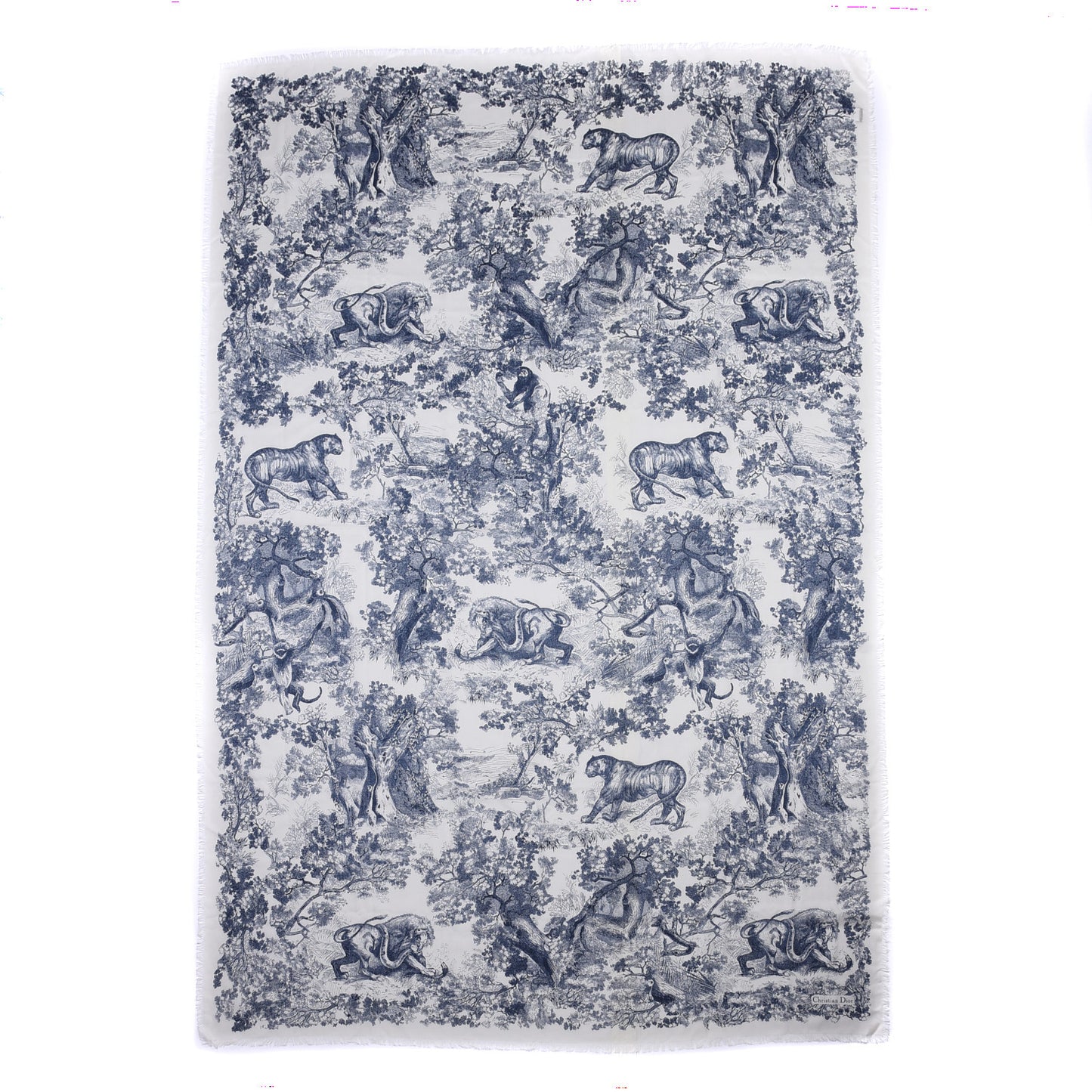 Wool Cashmere Silk Toile De Jouy Stole Blue