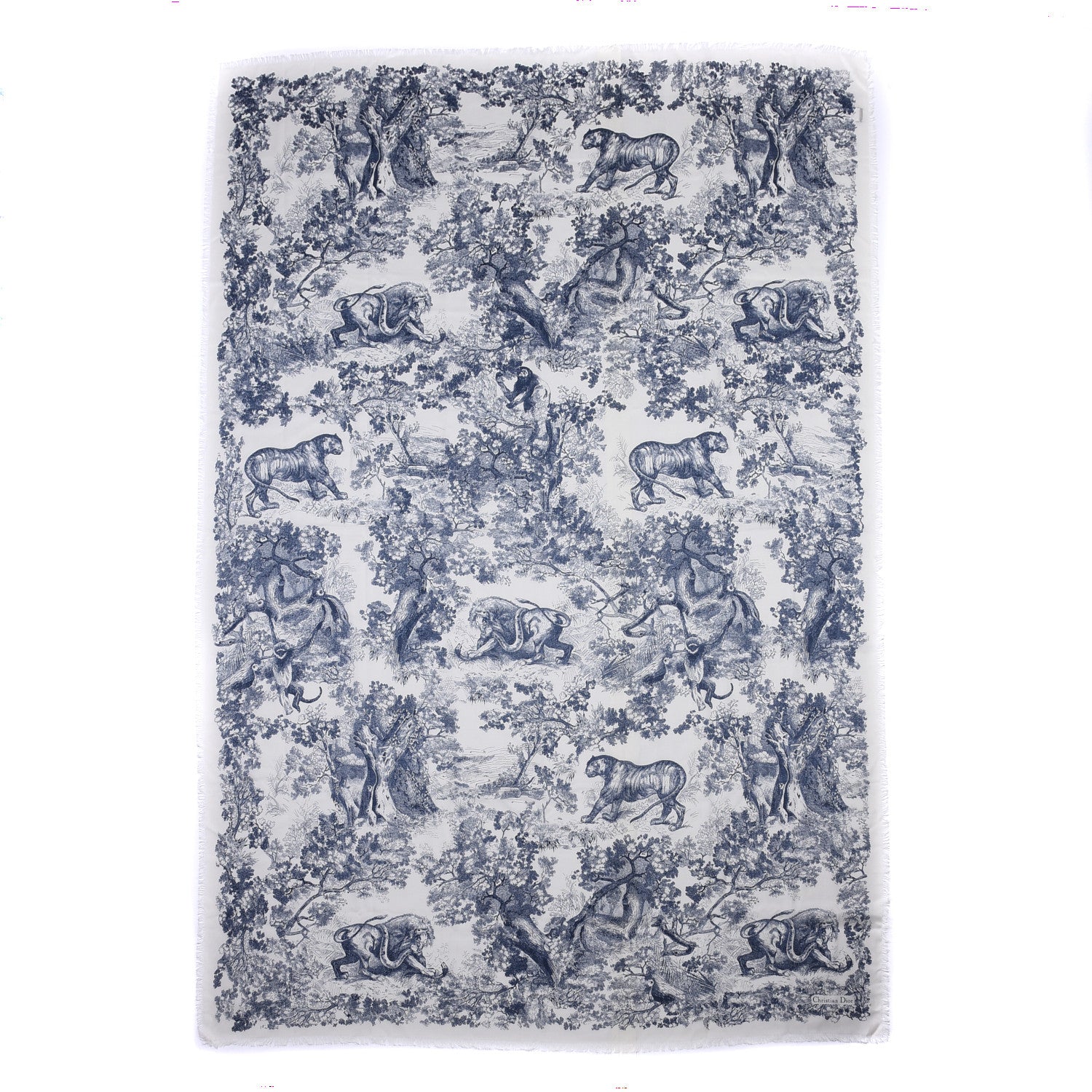Christian Dior Wool Cashmere Silk Toile De Jouy Stole Blue 1 of 4