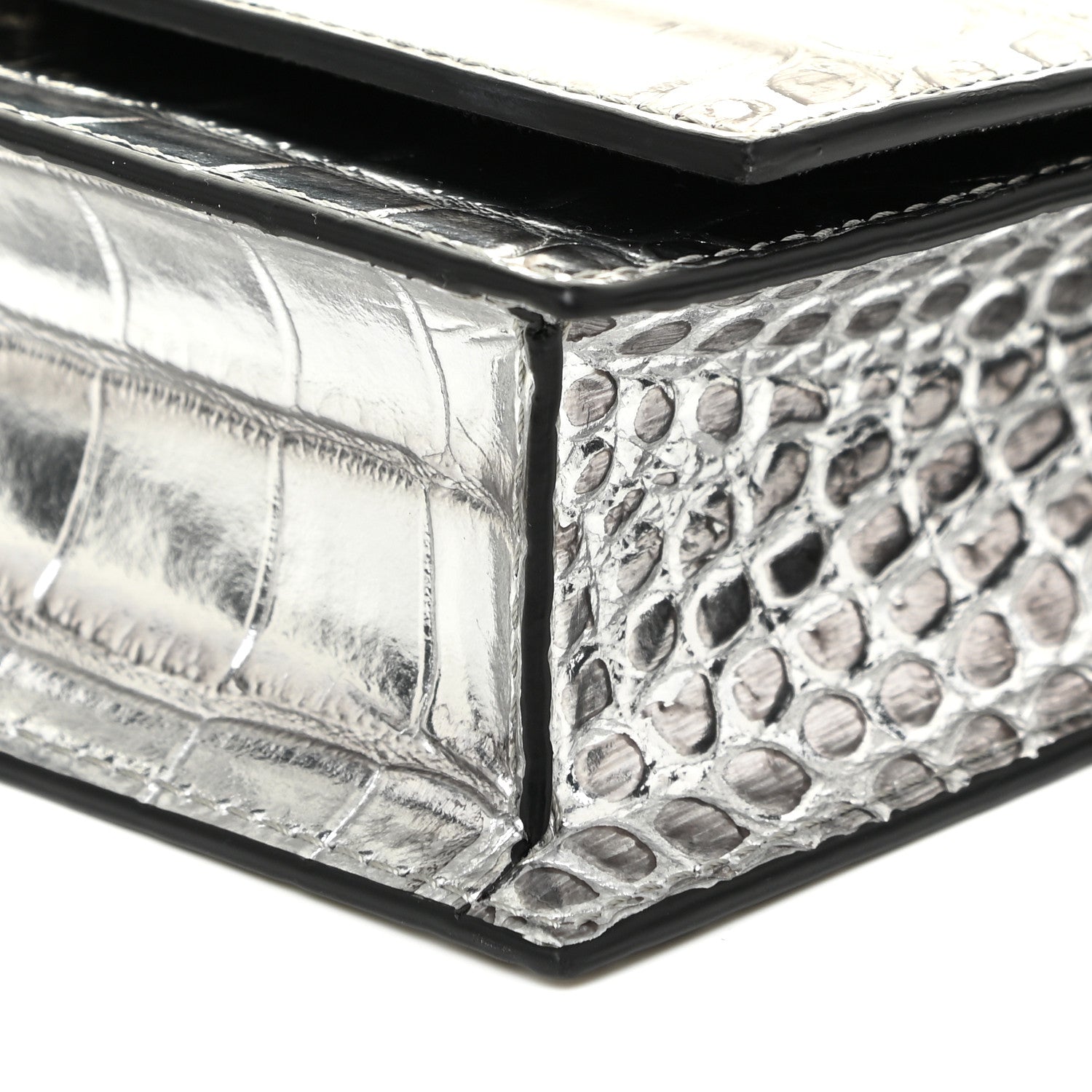 Alexander McQueen Metallic Calfskin Crocodile Embossed Skull Mini Shoulder Bag Silver 8 of 9