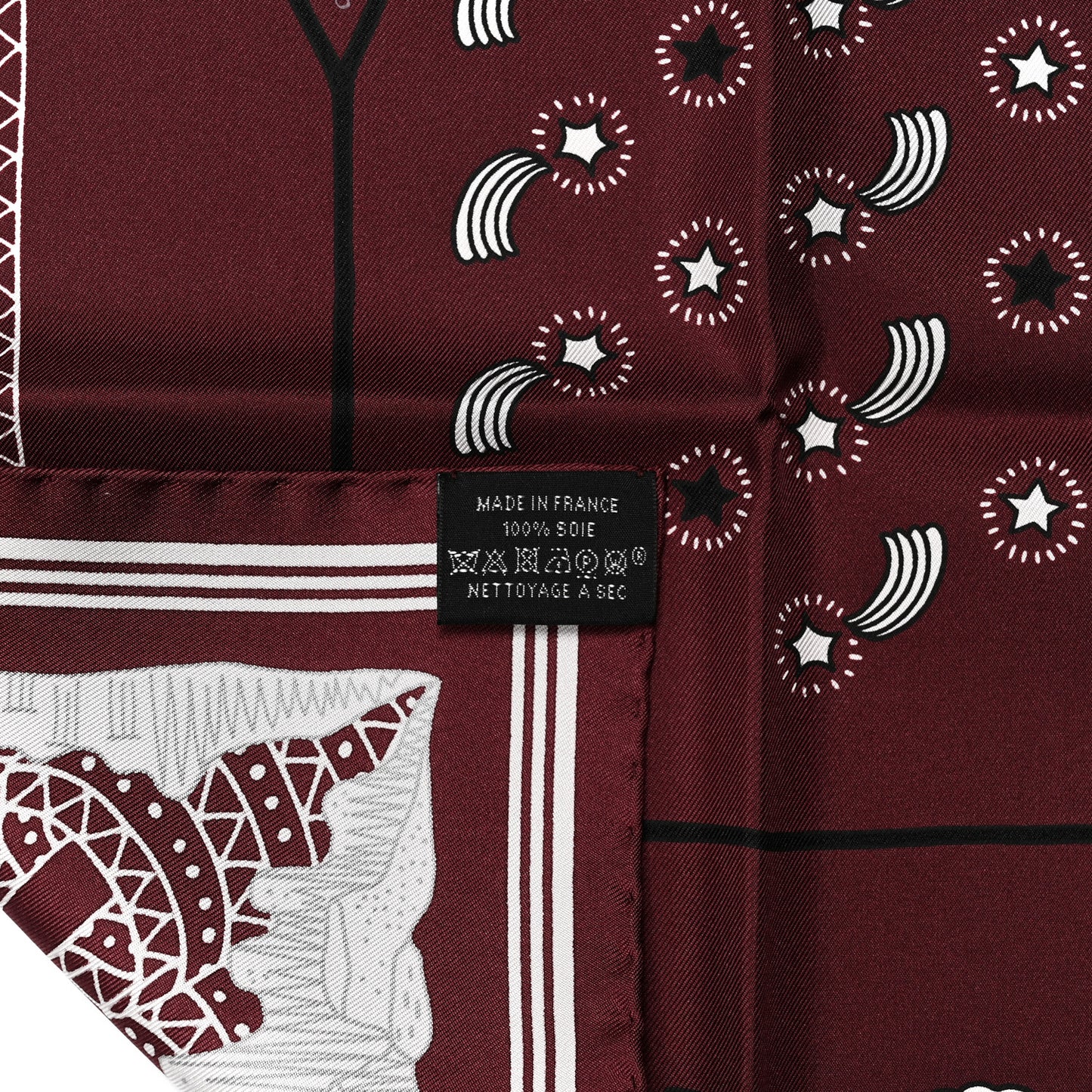 Silk Les Canyons Etoiles Bandana Scarf 55 Bordeaux White Black