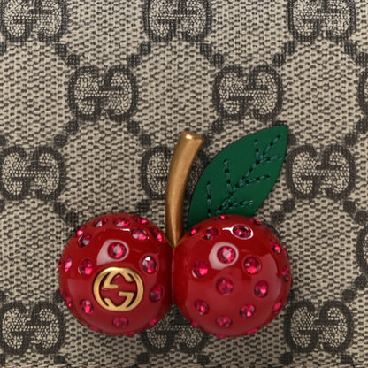 Gucci GG Supreme Monogram Cherry Embellished Card Case Wallet Hibiscus Red 8 of 11