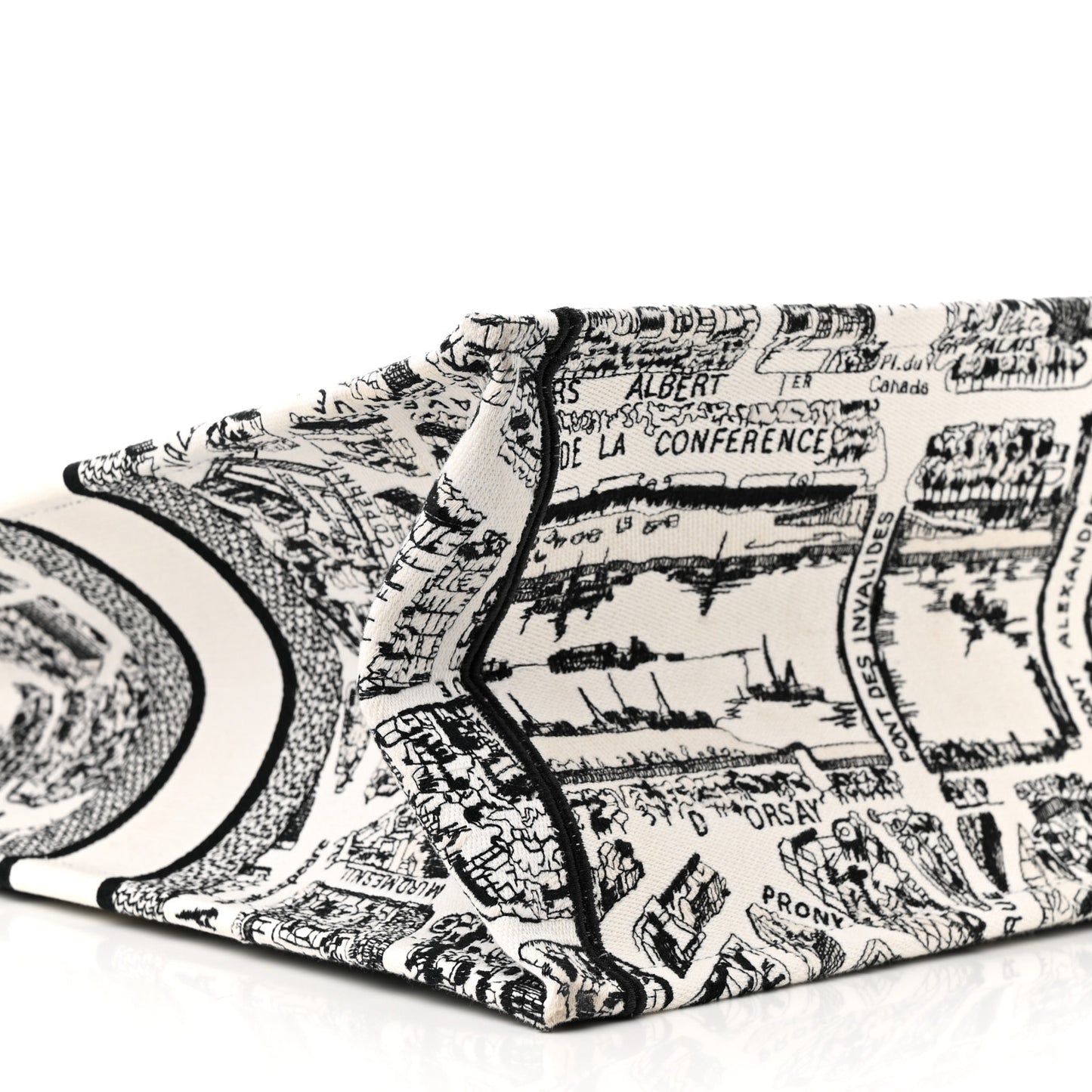 Canvas Embroidered Large Plan De Paris Book Tote White Black