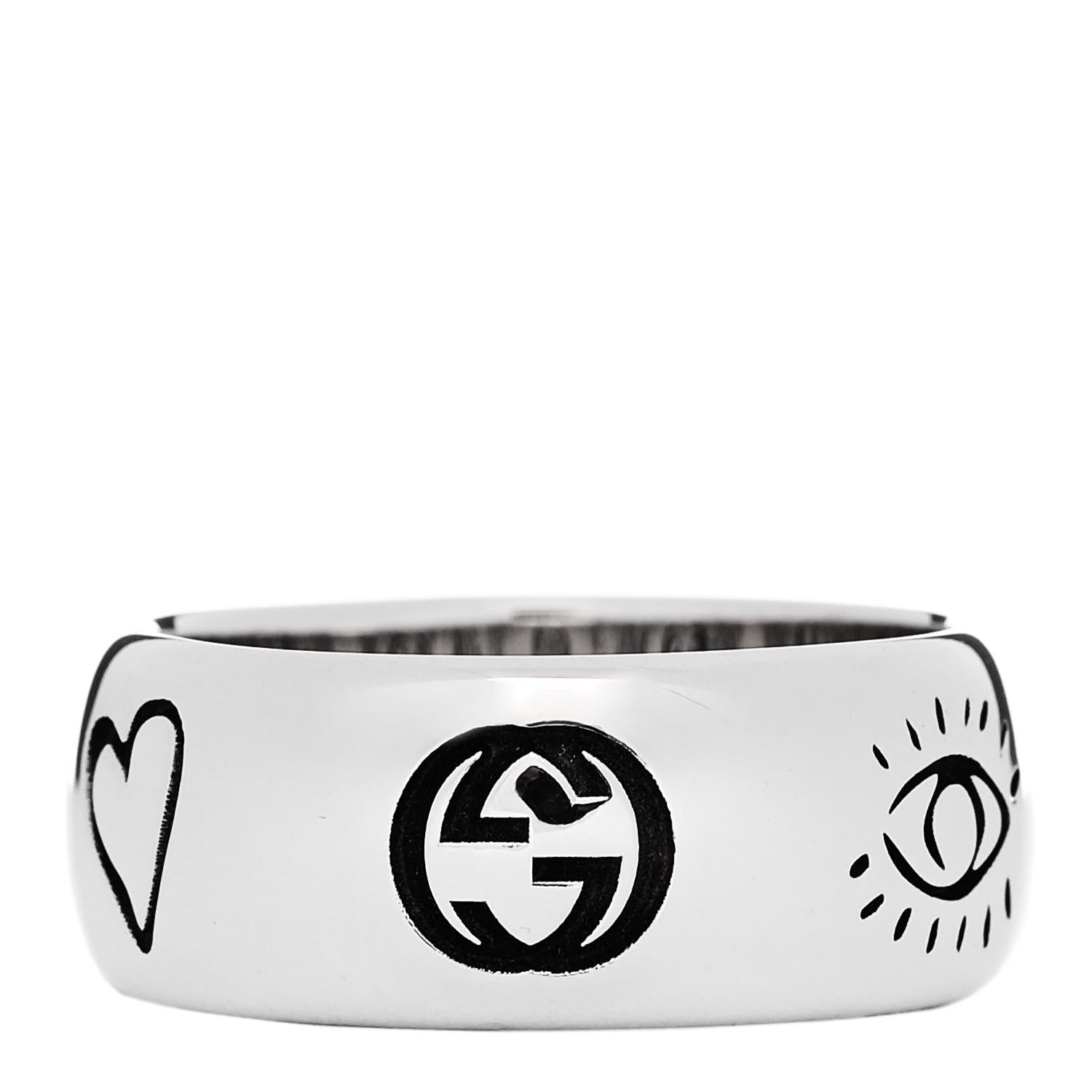 Gucci Sterling Silver Wide Blind for Love Band Ring 60 9.25 3 of 5