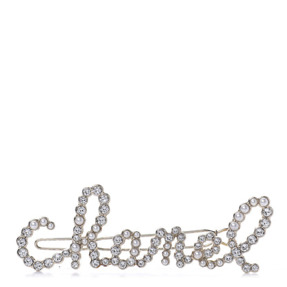 Chanel Metal Glass Swirling Pearls Hair Clip Gold 1 of 5