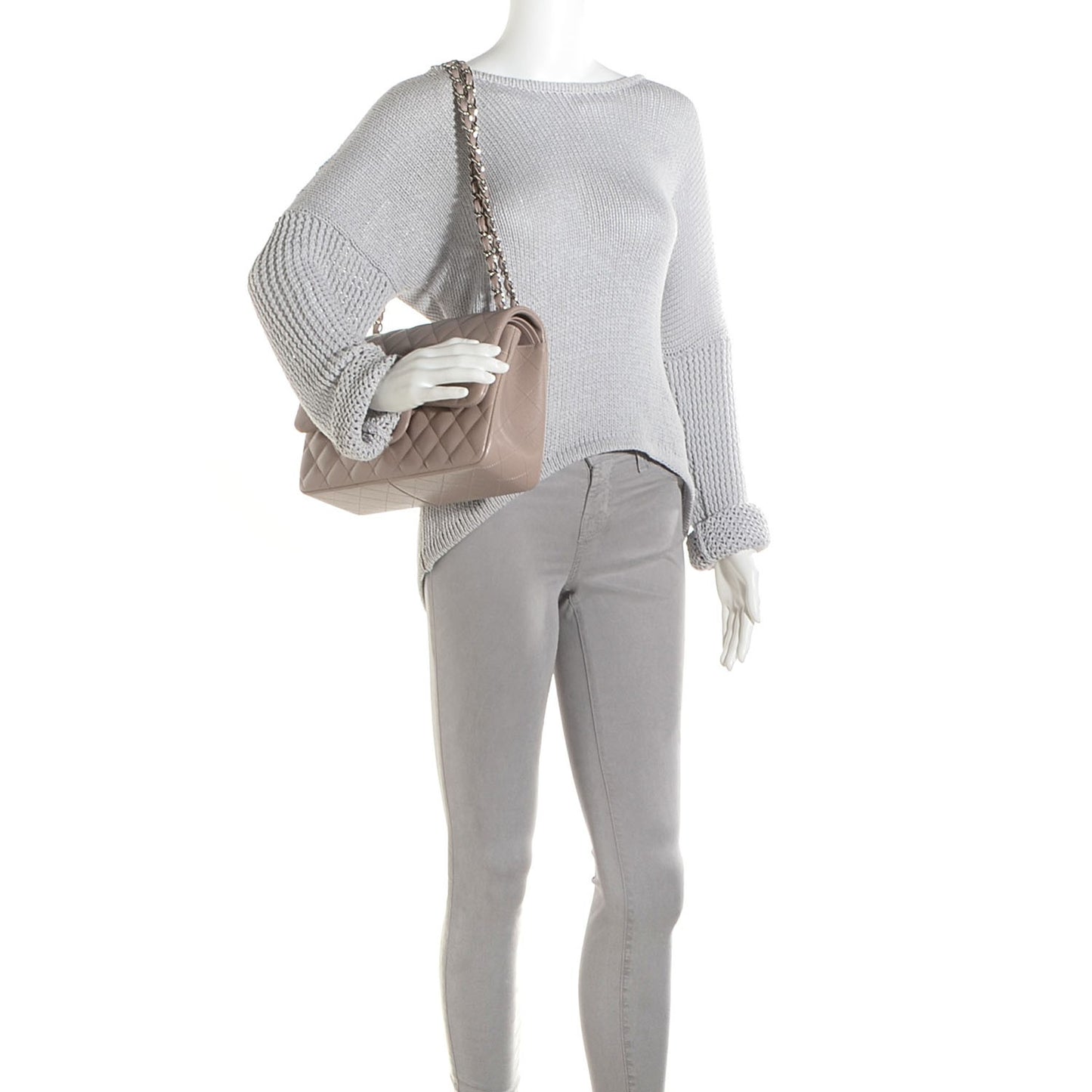 Caviar Jumbo Double Flap Beige Taupe