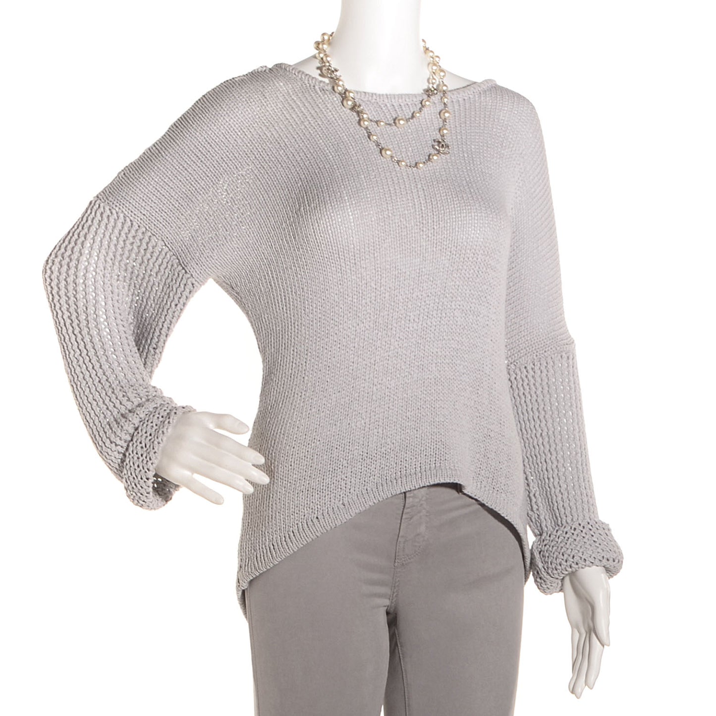 Crystal Pearl CC Long Necklace Silver