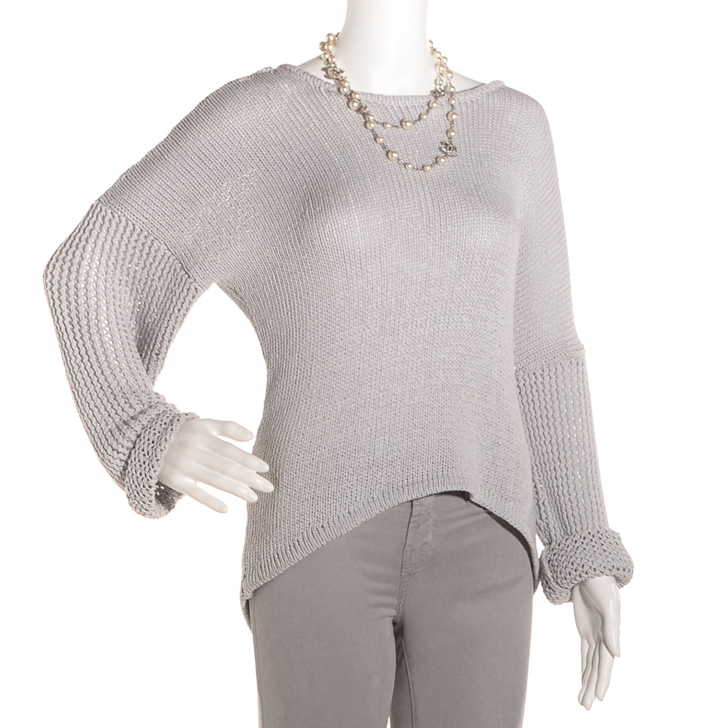 Chanel Crystal Pearl CC Long Necklace Silver 2 of 5