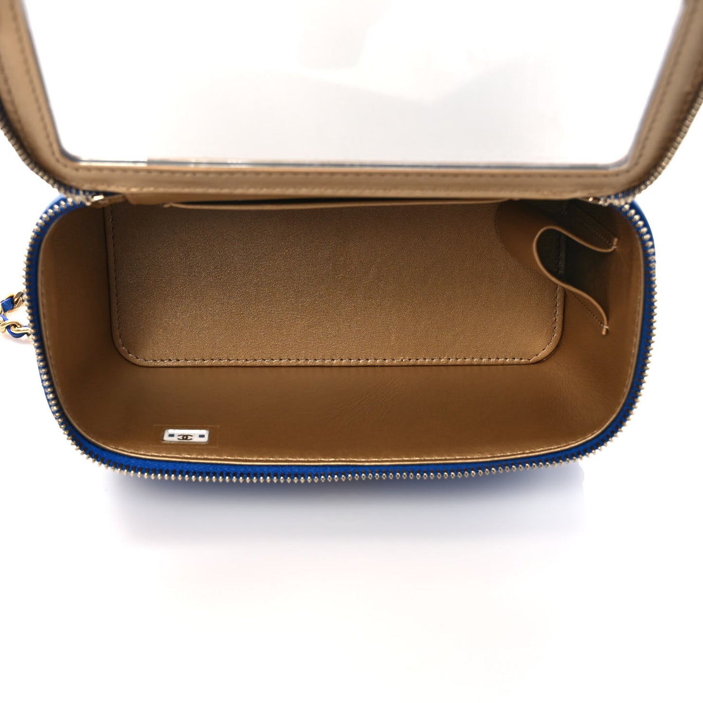 Lambskin Quilted Pearl Crush Small Vanity Case With Chain Blue