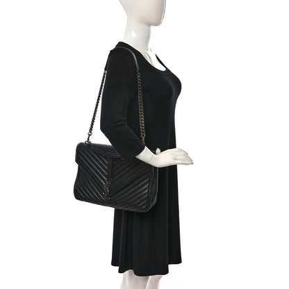 Saint Laurent Sheepskin Matelasse Chevron Monogram Large College Satchel Black 2 of 10