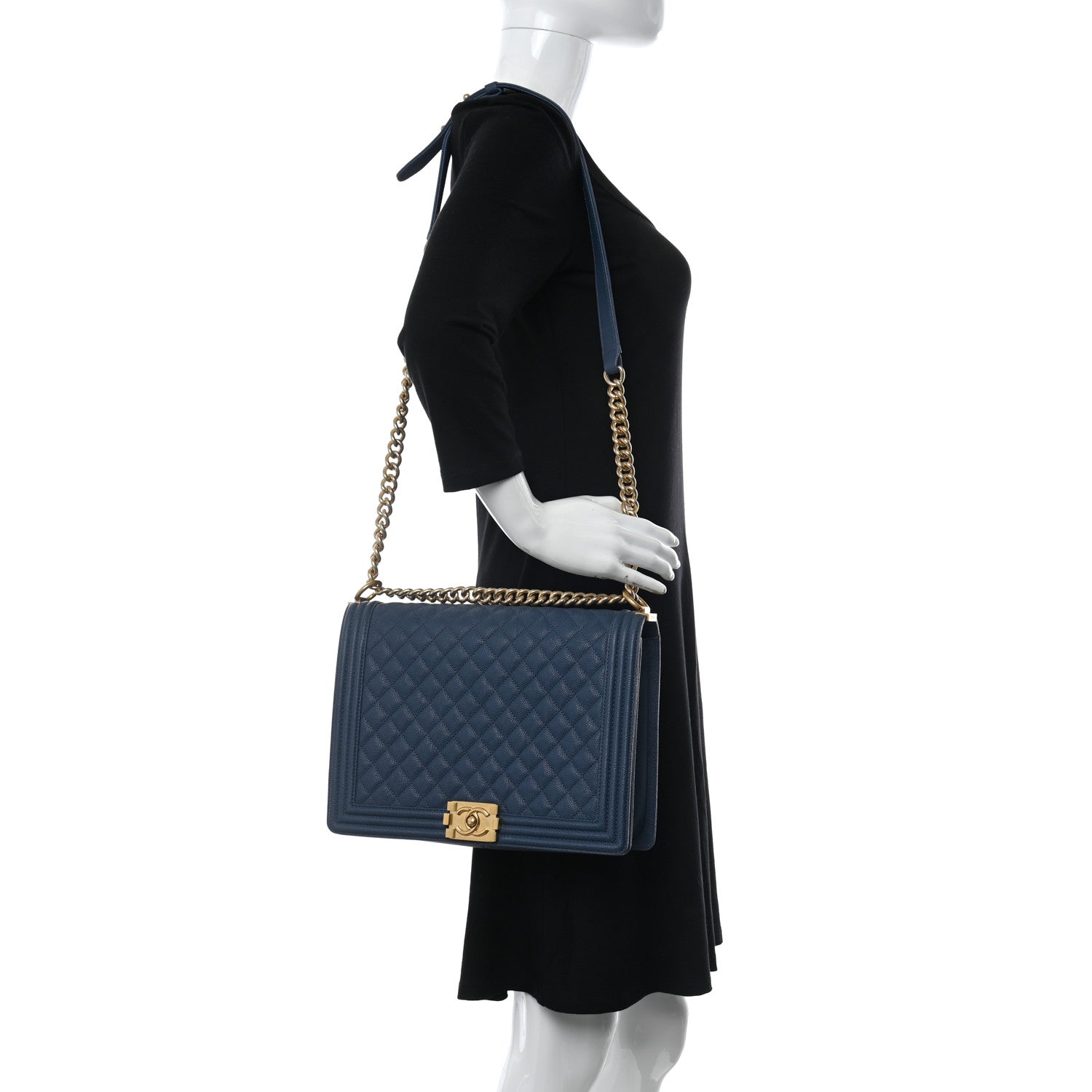 Chanel Caviar Quilted Large Boy Flap Blue 2 of 12