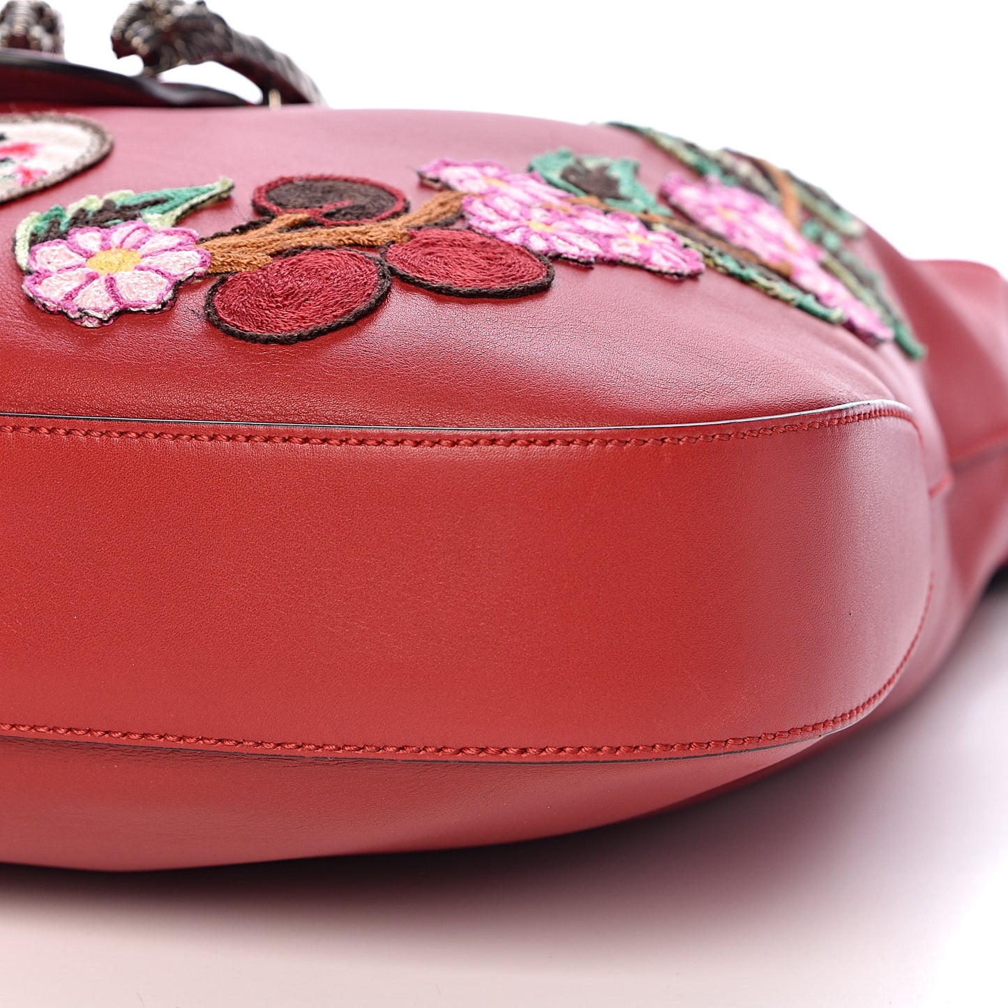 Calfskin Web Embroidered Medium Dionysus Hobo Hibiscus Red