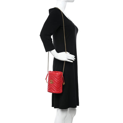 Gucci Calfskin Matelasse Mini GG Marmont 2.0 Bucket Bag Hibiscus Red 2 of 12
