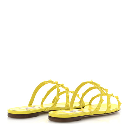 Valentino Garavani Nappa Rockstud Caged Flat Slide Sandals 38 Shocking Yellow 5 of 10