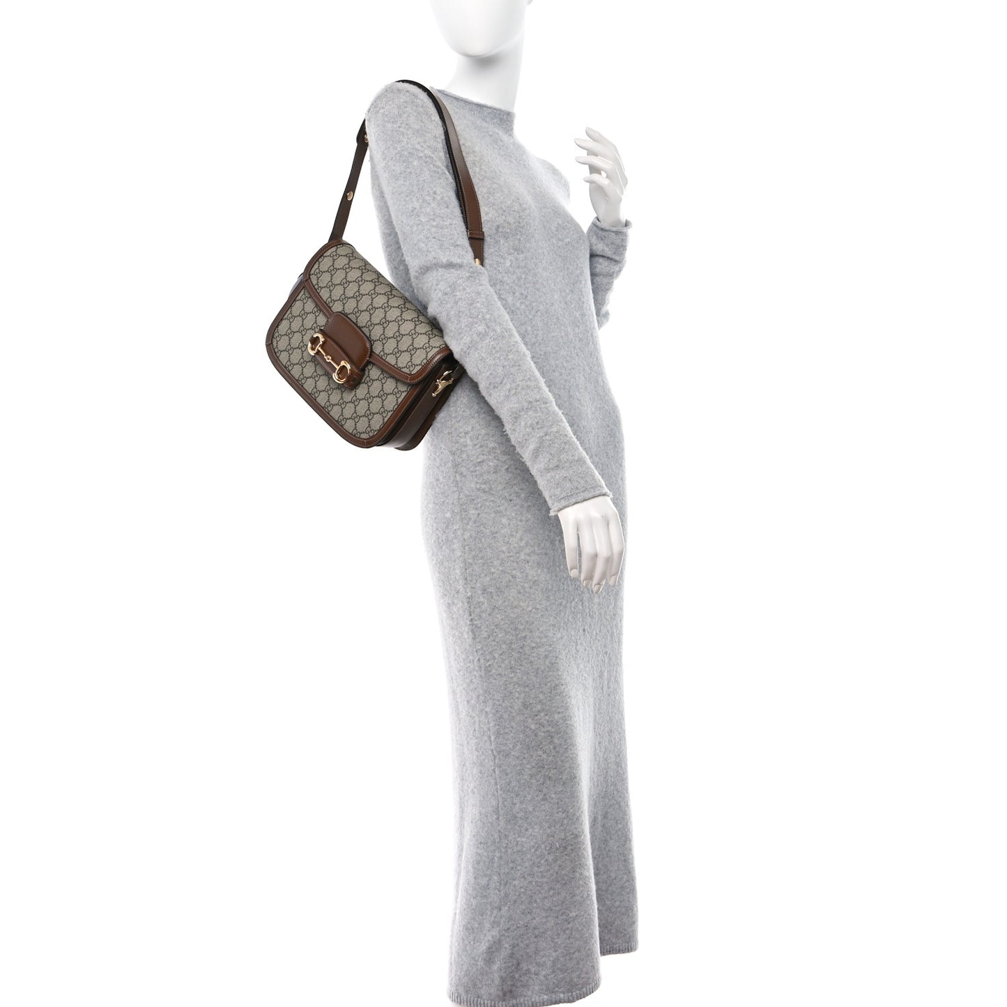 GG Supreme Monogram Horsebit 1955 Shoulder Bag Beige Brown Sugar
