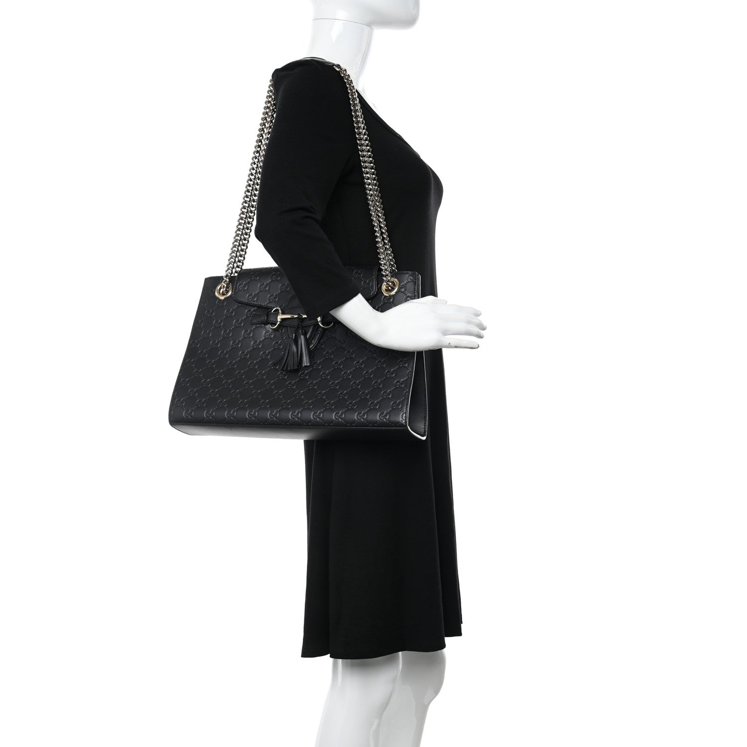 Gucci Guccissima Large Emily Chain Shoulder Bag Black 2 of 11