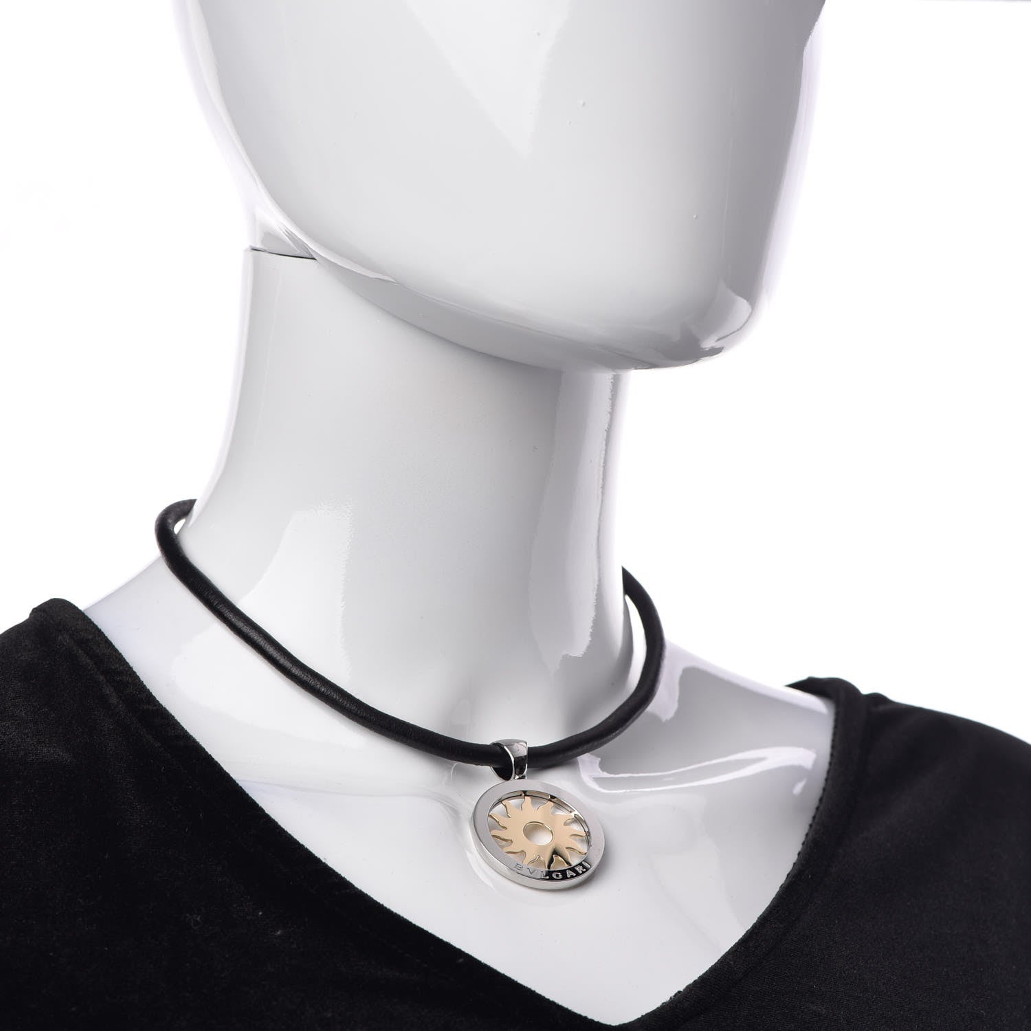 Bulgari 18K Yellow Gold Stainless Steel Tondo Sun Pendant Necklace 2 of 7