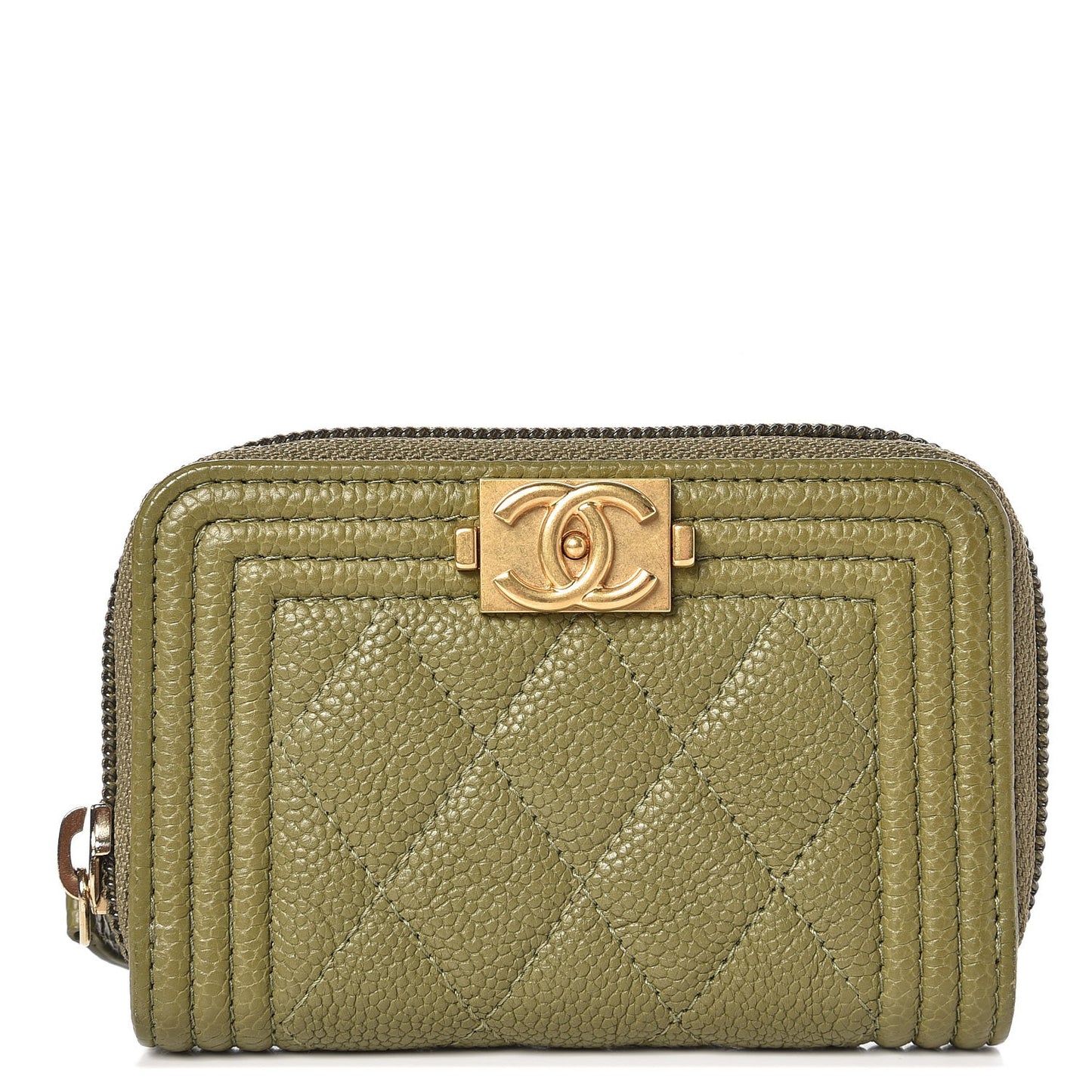Caviar Quilted Boy Zip Around Coin Purse Wallet Green