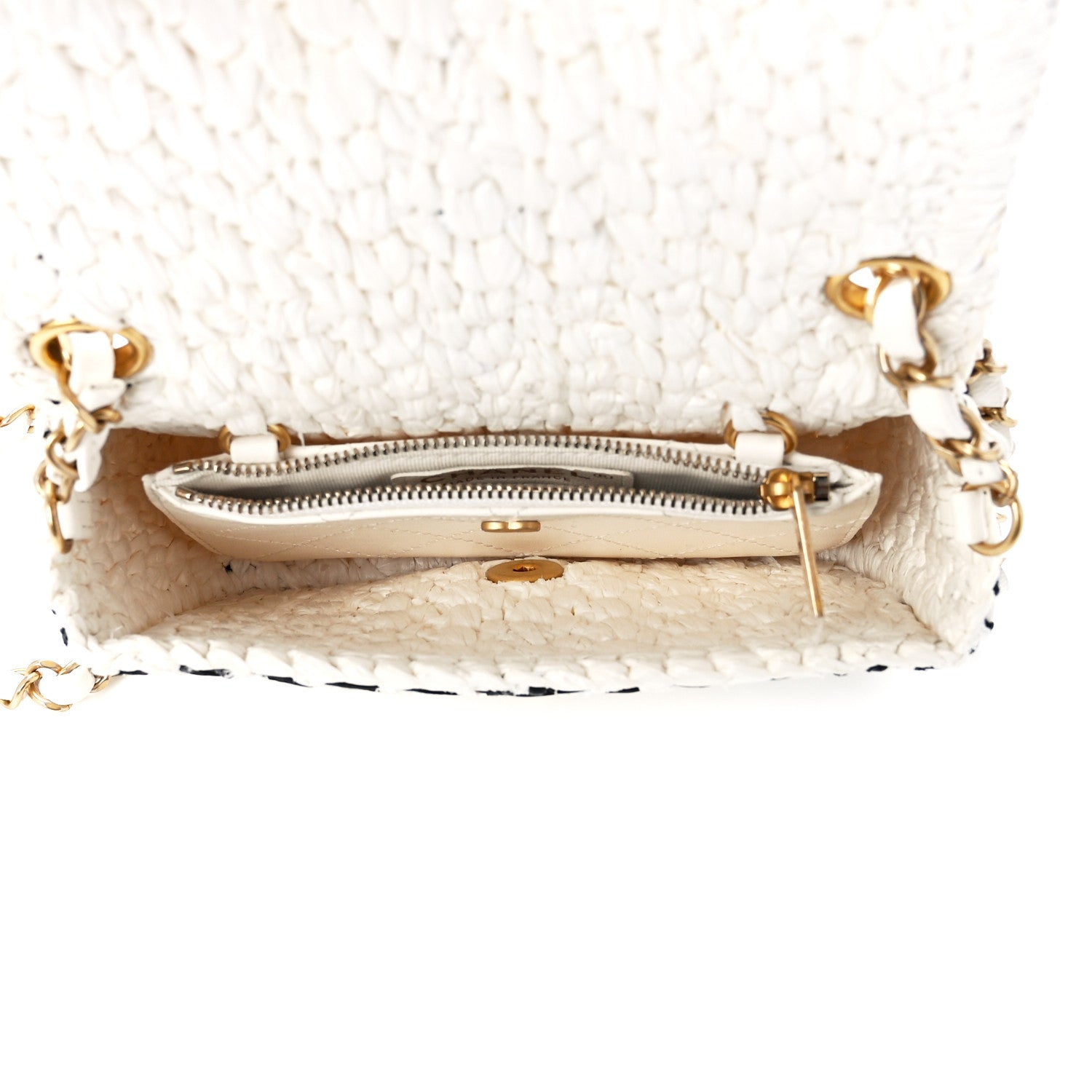 Chanel Raffia Effect Tweedy Mini Flap Bag White Black 5 of 12