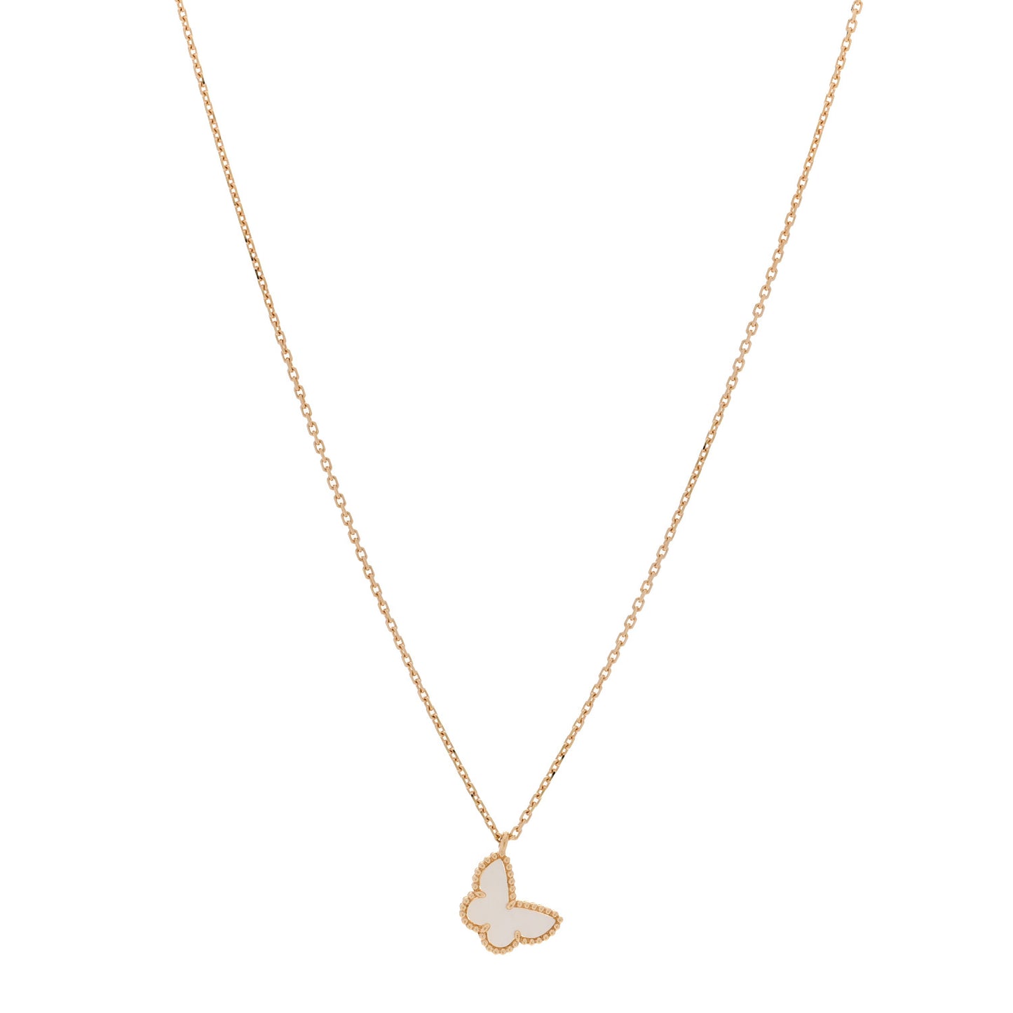 18K Yellow Gold Mother of Pearl Sweet Alhambra Butterfly Pendant Necklace