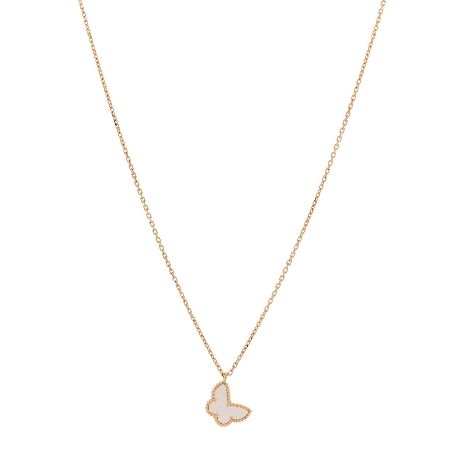Van Cleef & Arpels 18K Yellow Gold Mother of Pearl Sweet Alhambra Butterfly Pendant Necklace 1 of 5