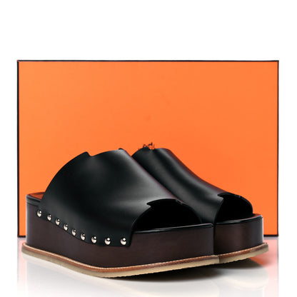 Hermes Calfskin Ellipse Sandals 37 Black 9 of 9