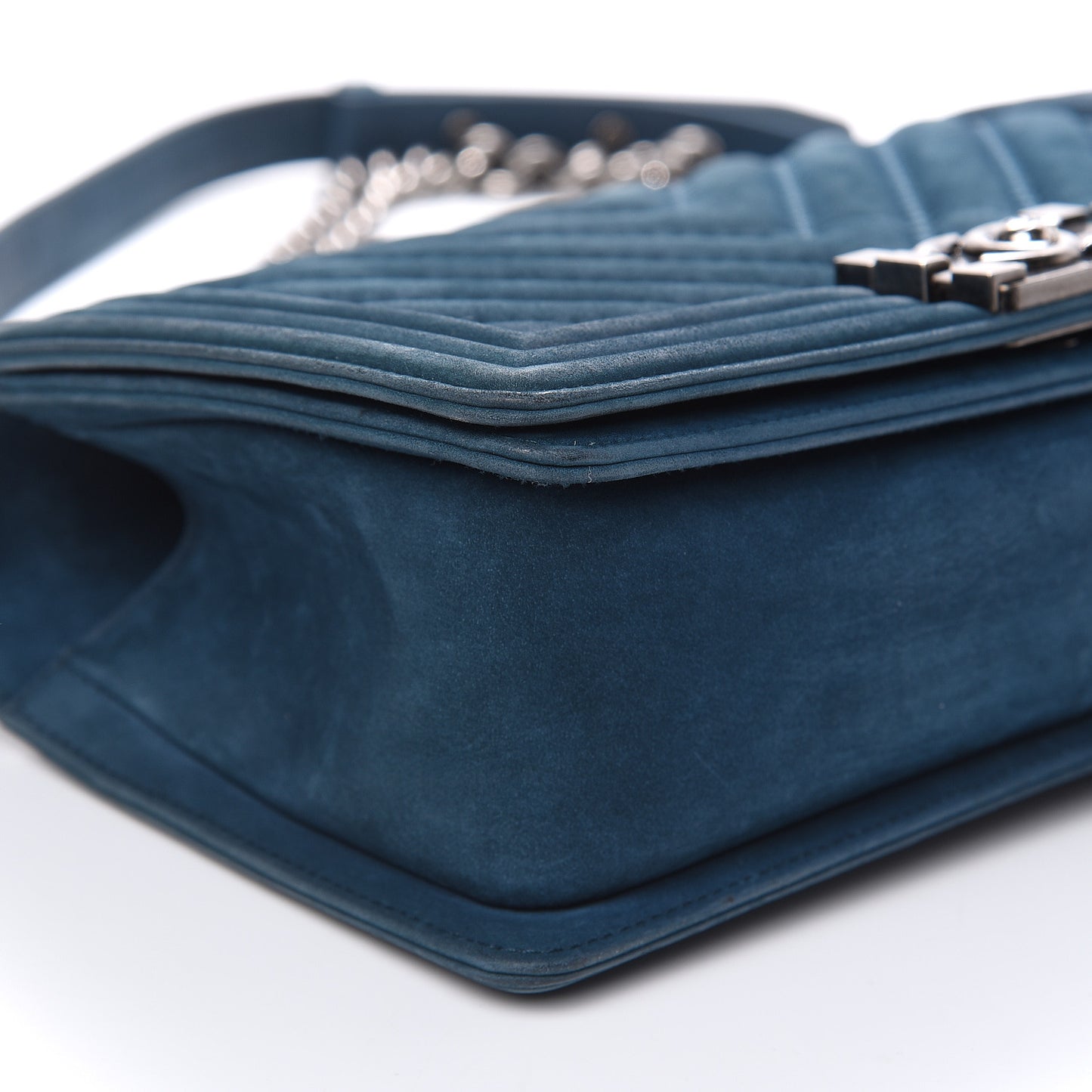 Nubuck Chevron Quilted Medium Boy Flap Blue