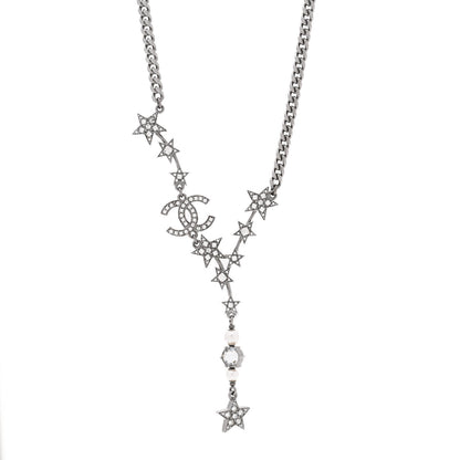 Chanel Crystal Pearl CC Star Necklace Silver 1 of 5