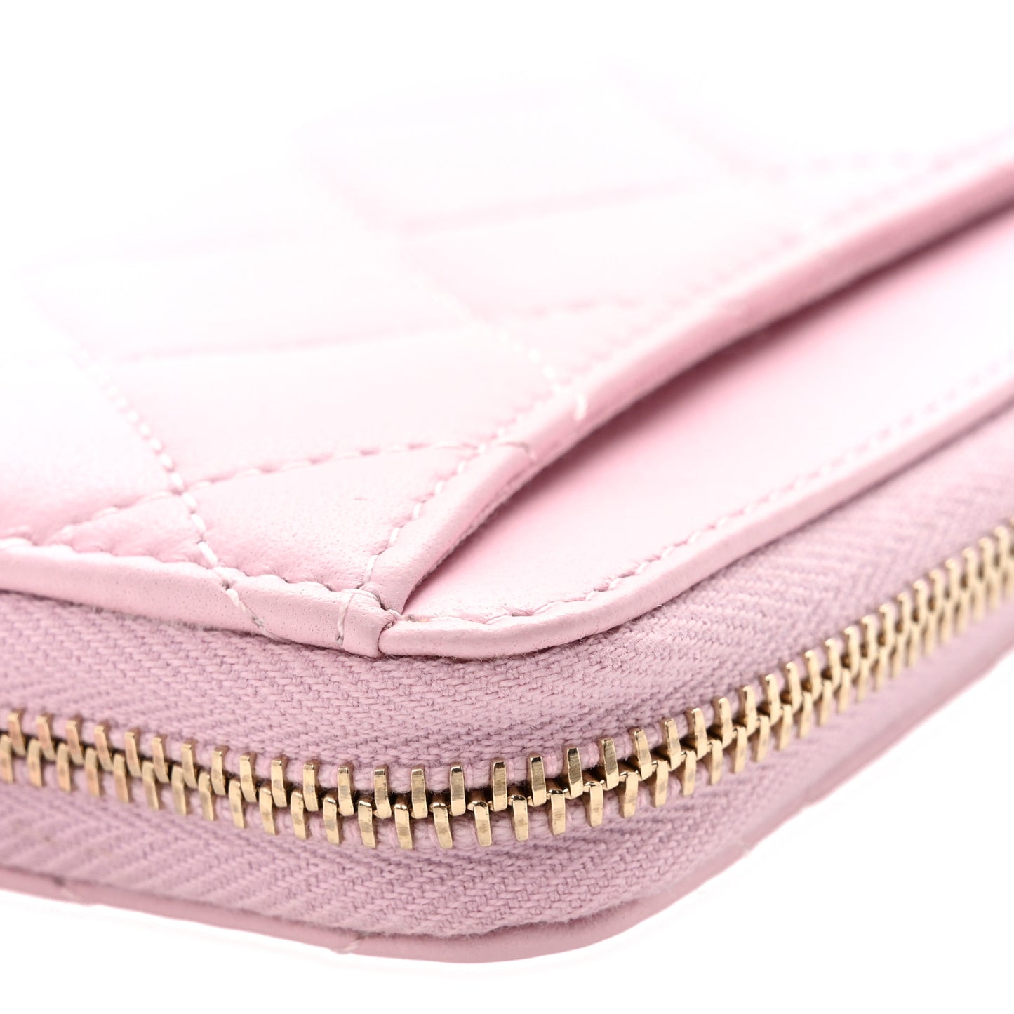 Lambskin Quilted Zip Around Coin Purse Light Pink