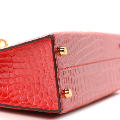 Hermes Shiny Alligator Horseshoe Mini Kelly Sellier 20 Rouge de Coeur Rose Mexico 8 of 10