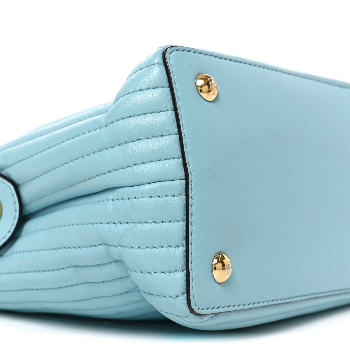 Shiny Nappa Trapuntata Small DotCom Click Top Handle Chain Satchel Light Blue