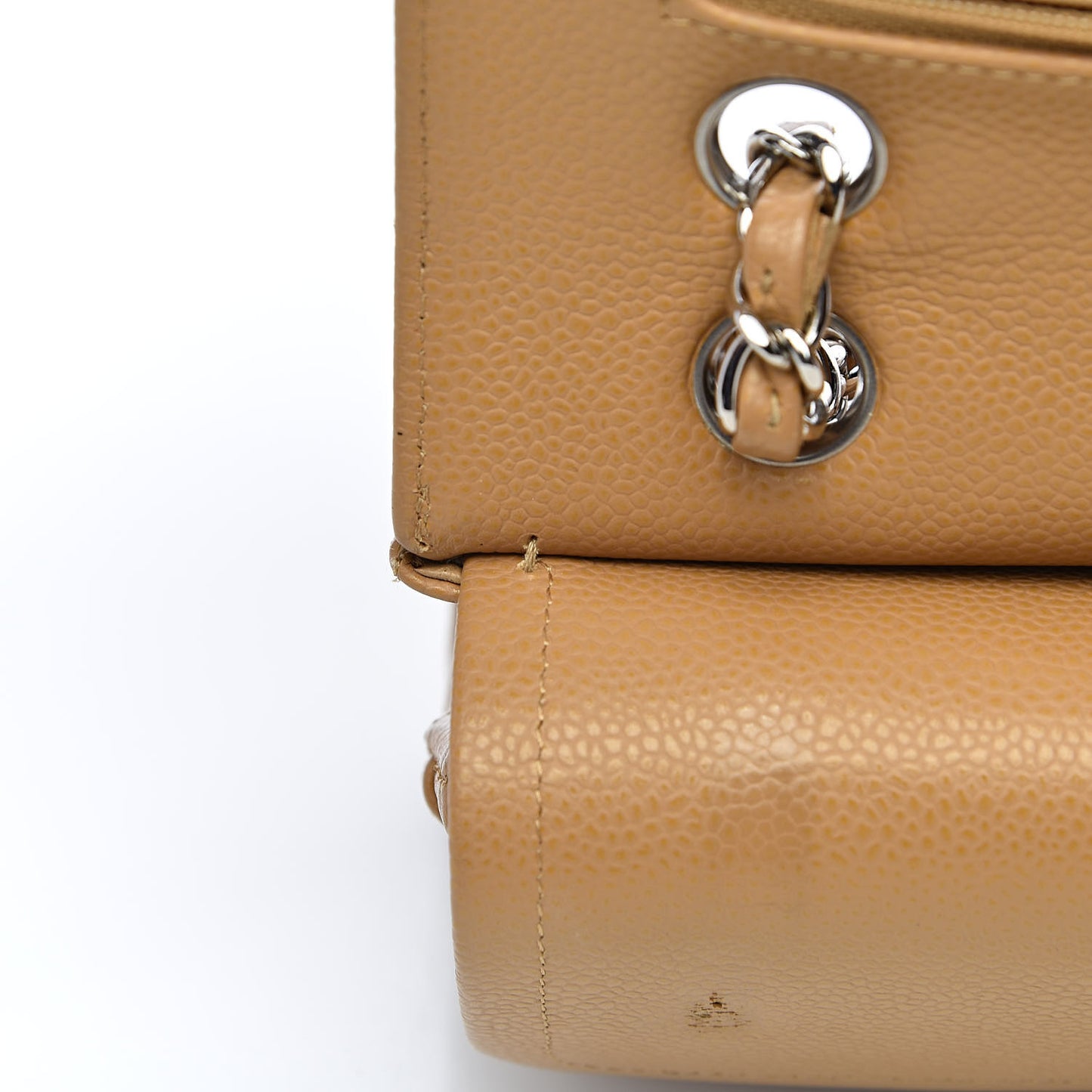 Caviar Quilted Medium Double Flap Beige