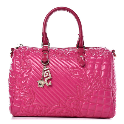Versace Patent Barocco Quilted Vanitas Bowling Bag Fuchsia 1 of 12
