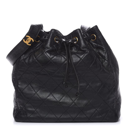 Chanel Lambskin Quilted Drawstring Bucket Bag Black 1 of 14