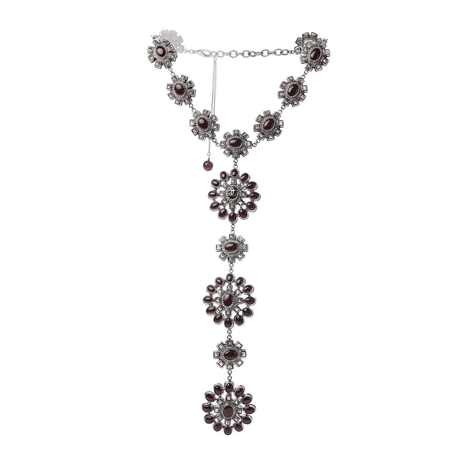 Chanel Gripoix Medallion Necklace Burgundy Silver 3 of 5