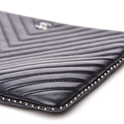 Chanel Calfskin Chevron Studded Quilted Medium Cosmetic Case Navy 10 of 11