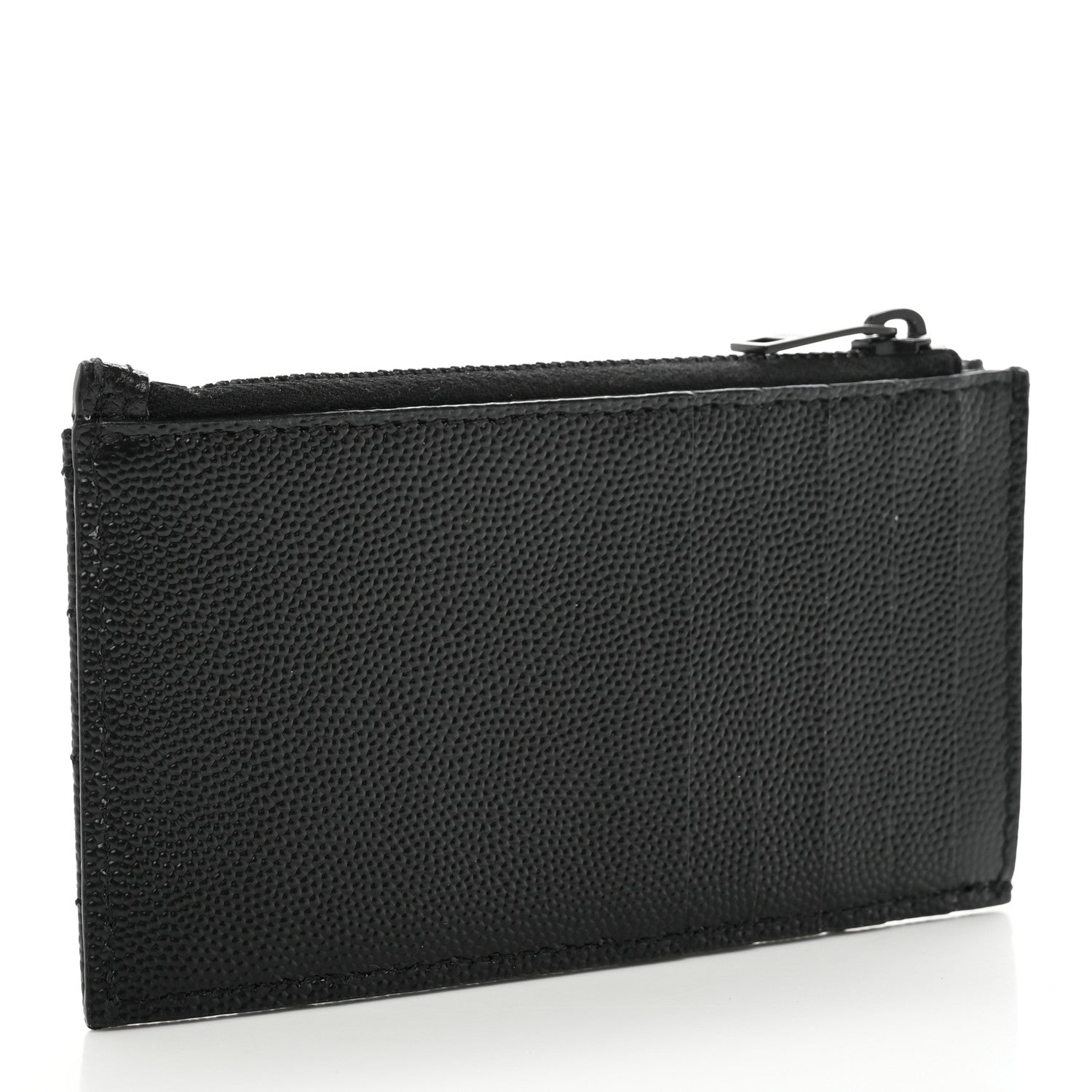 Saint Laurent Grain De Poudre Matelasse Chevron Monogram Fragments Zippered Card Case Black 3 of 8